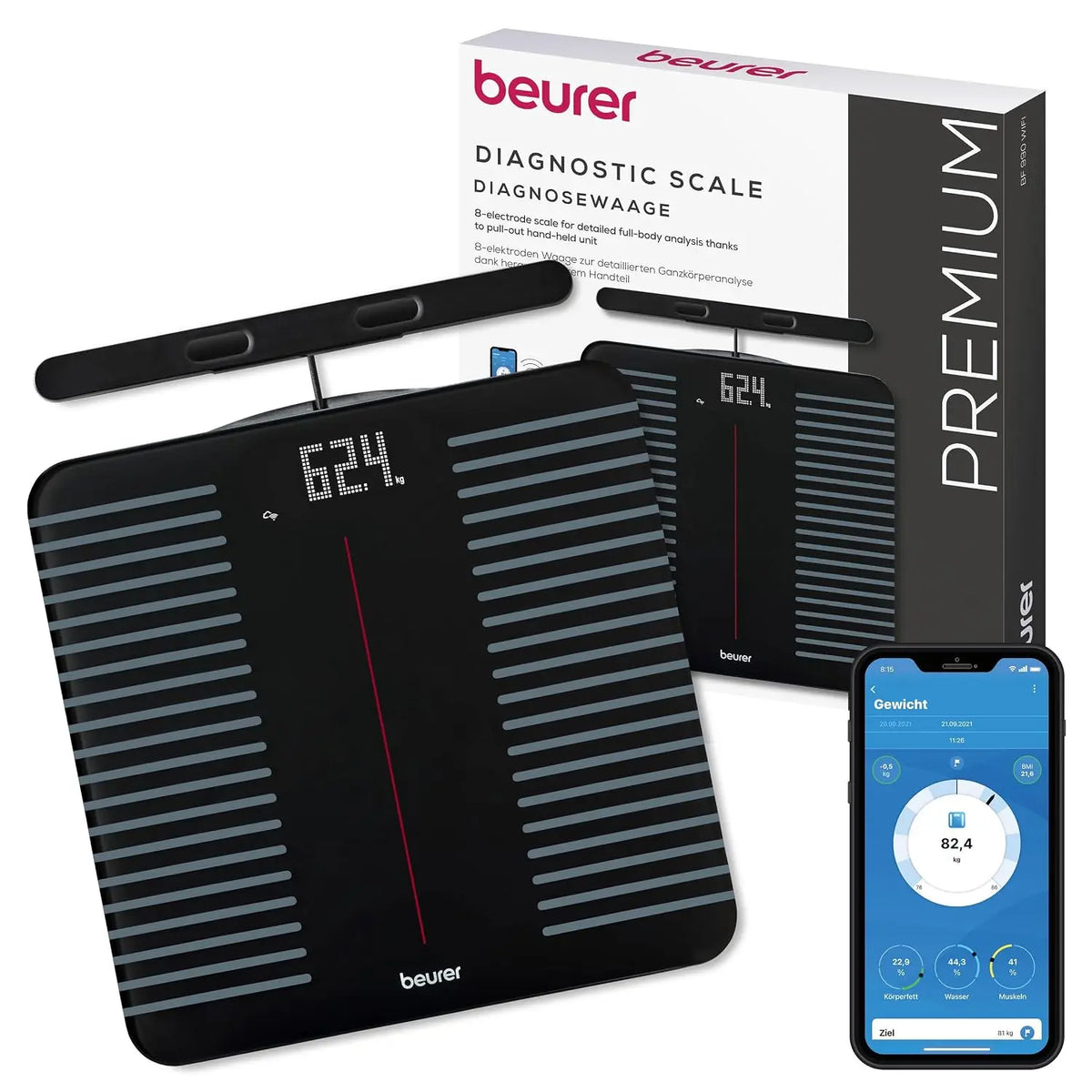 Beurer BF 990 Pèse-personne numérique avec capteurs manuels – noir/gris