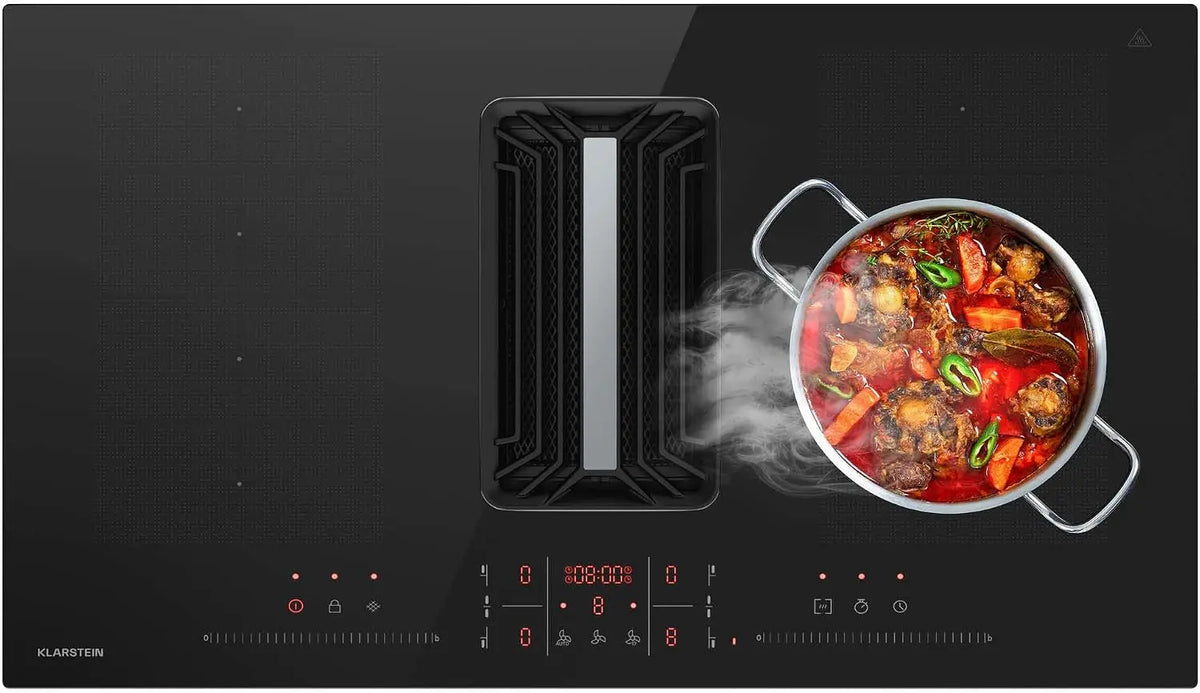 Klarstein AirJet FlexPro Table à induction avec Hotte intégrée - CEE A++ – 14 kW, 750 m³/h, 12,2 kWh, noir