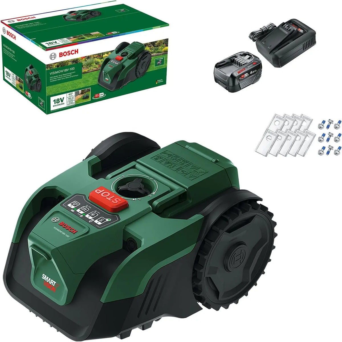 Bosch Tondeuse Robot sans-Fil VISIMOW18V-100 – 4,0 Ah, vert/noir/gris