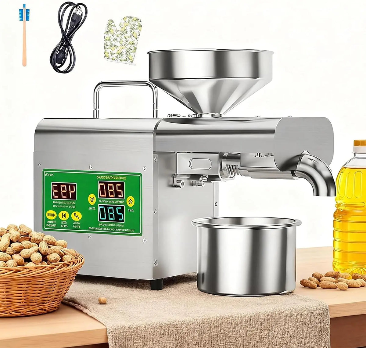 Presse à huile automatique – 820 W, gris/beige