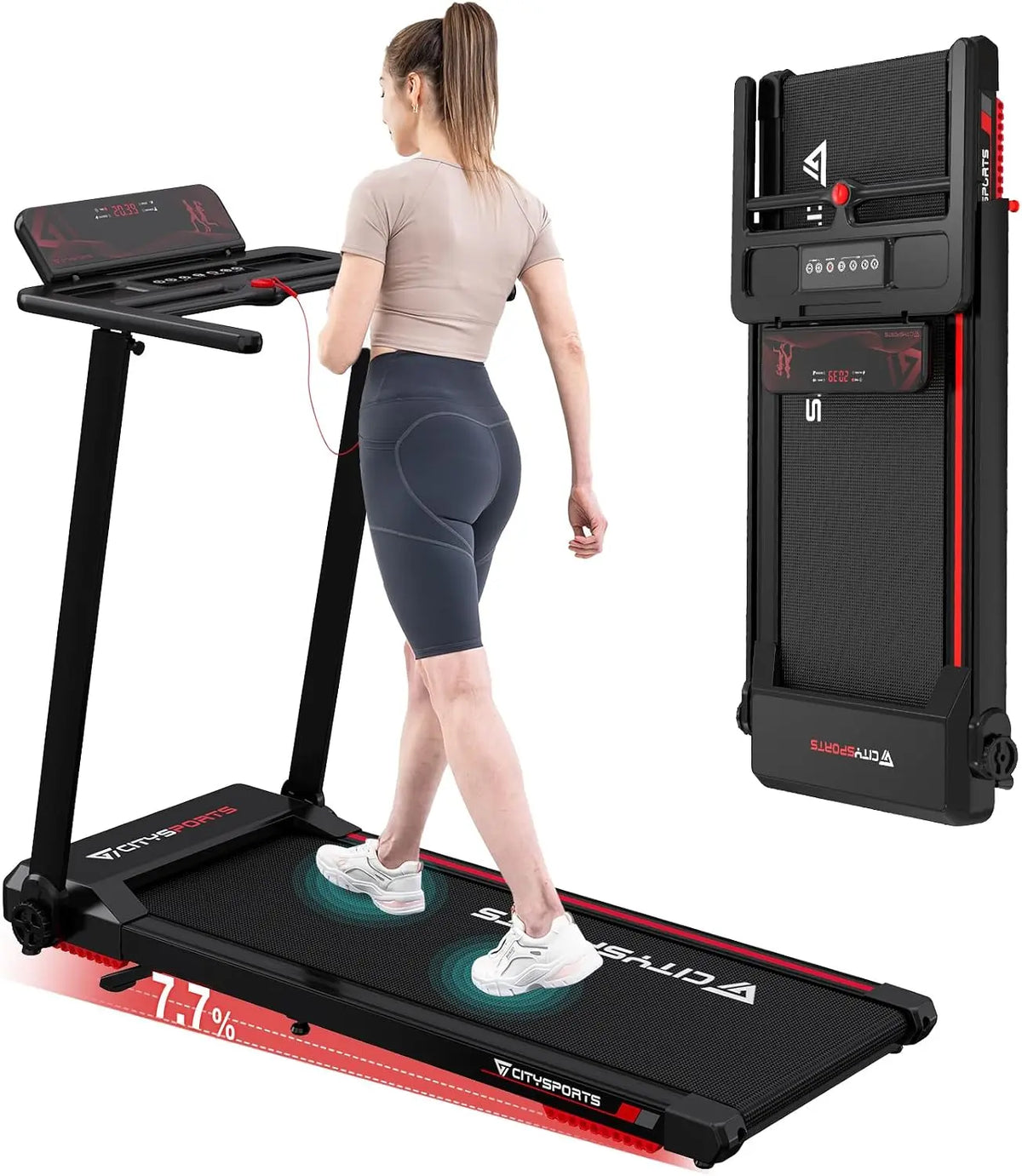 CITYSPORTS Tapis de Course – 1400 W, noir/rouge