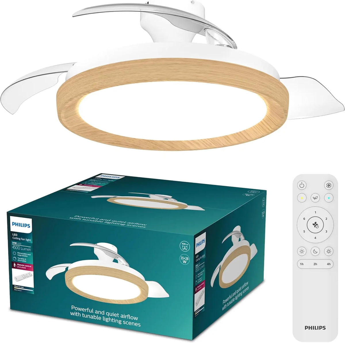 Philips LED Plafonnier Ventilateur Rétractable Bliss – blanc