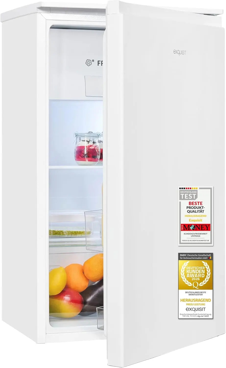 Exquisit KS5117-3-010E Réfrigérateur avec congélateur 3 étoiles - 82 L – 125 kWh, gris/blanc/bleu
