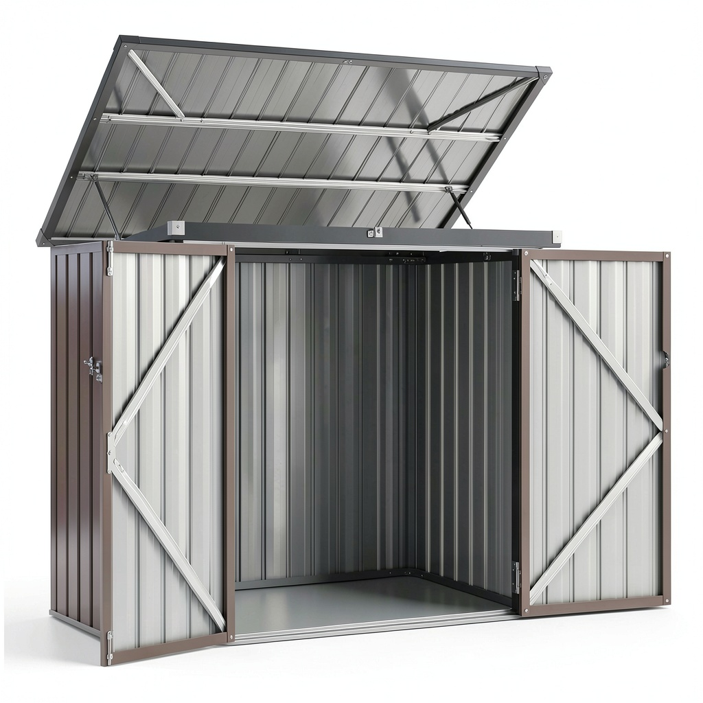Table de jardin, pliable, avec portes, en métal, coloris brun, pour la terrasse ou le jardin