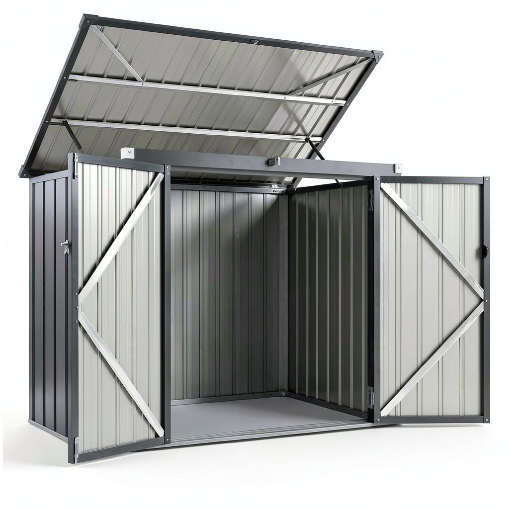 Abri de jardin, avec rangement, avec portes, en métal, coloris gris, pour le jardin