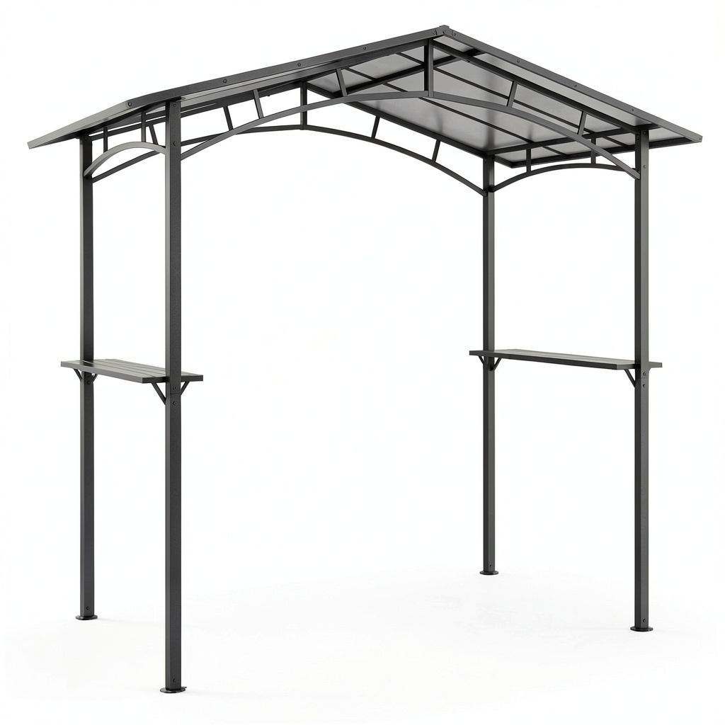 Abri pour barbecue, avec étagères, en métal, coloris noir, pour la terrasse ou le jardin