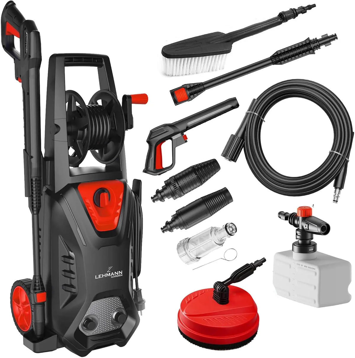 Lehmann Hudson Nettoyeur Haute Pression avec Pompe en Aluminium – 1800 W, 450 l/h, noir/rouge