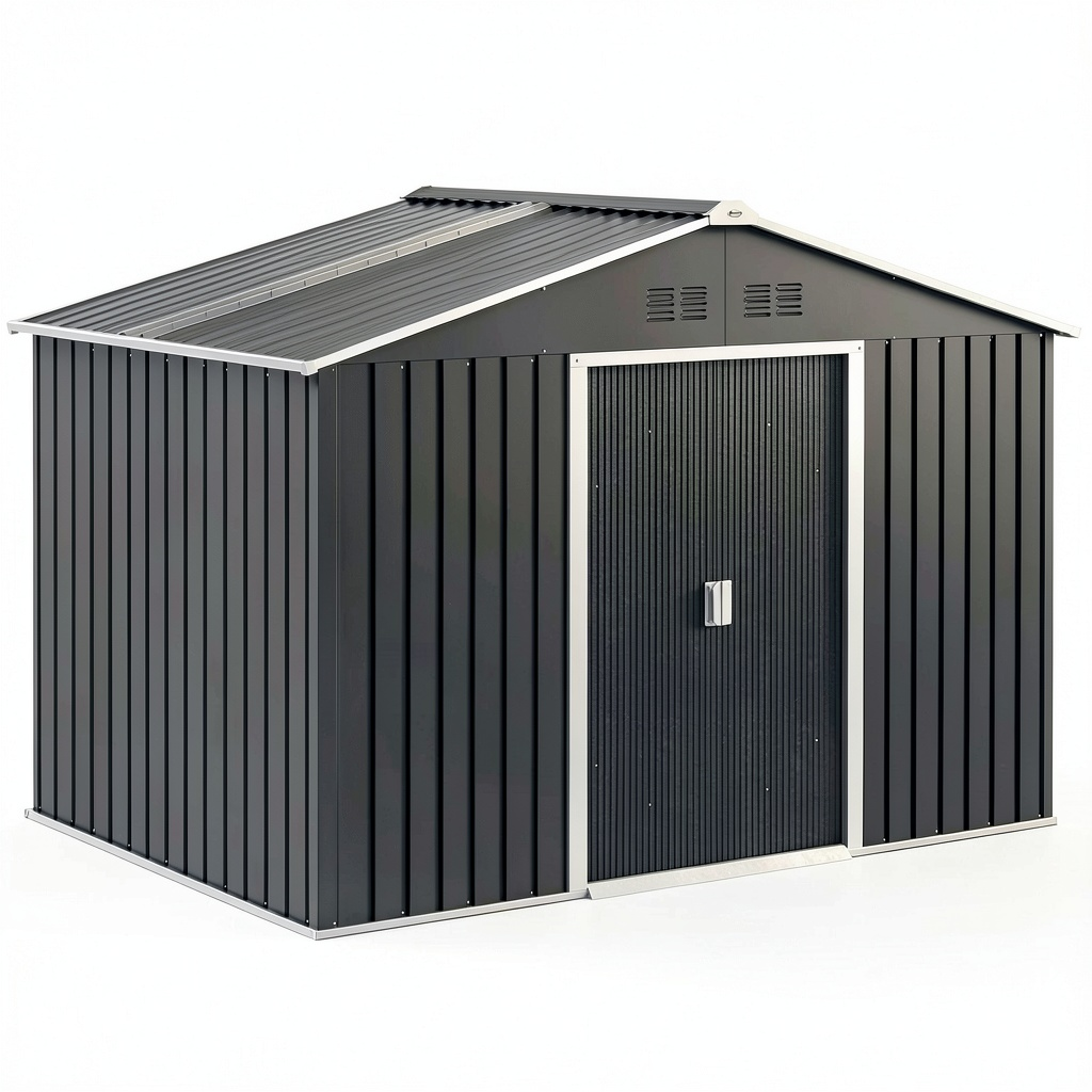 Abri de jardin, en acier, coloris gris, 277 x 195 x 192 cm, pour le jardin