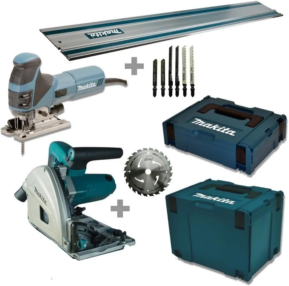 Combopack de 2 scies SP6000J + 4351FCTJ dans coffret Makpac avec rail - MAKITA MEU029J-1 – 720 W / 1300 W, gris/bleu