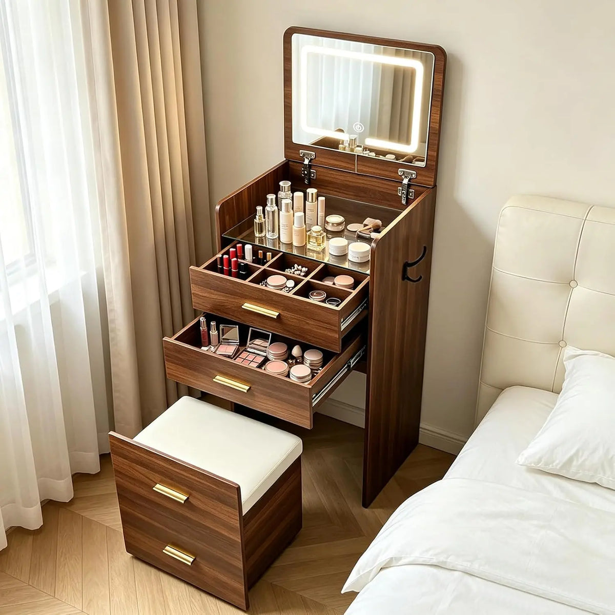 Petite Coiffeuse avec Led – marron