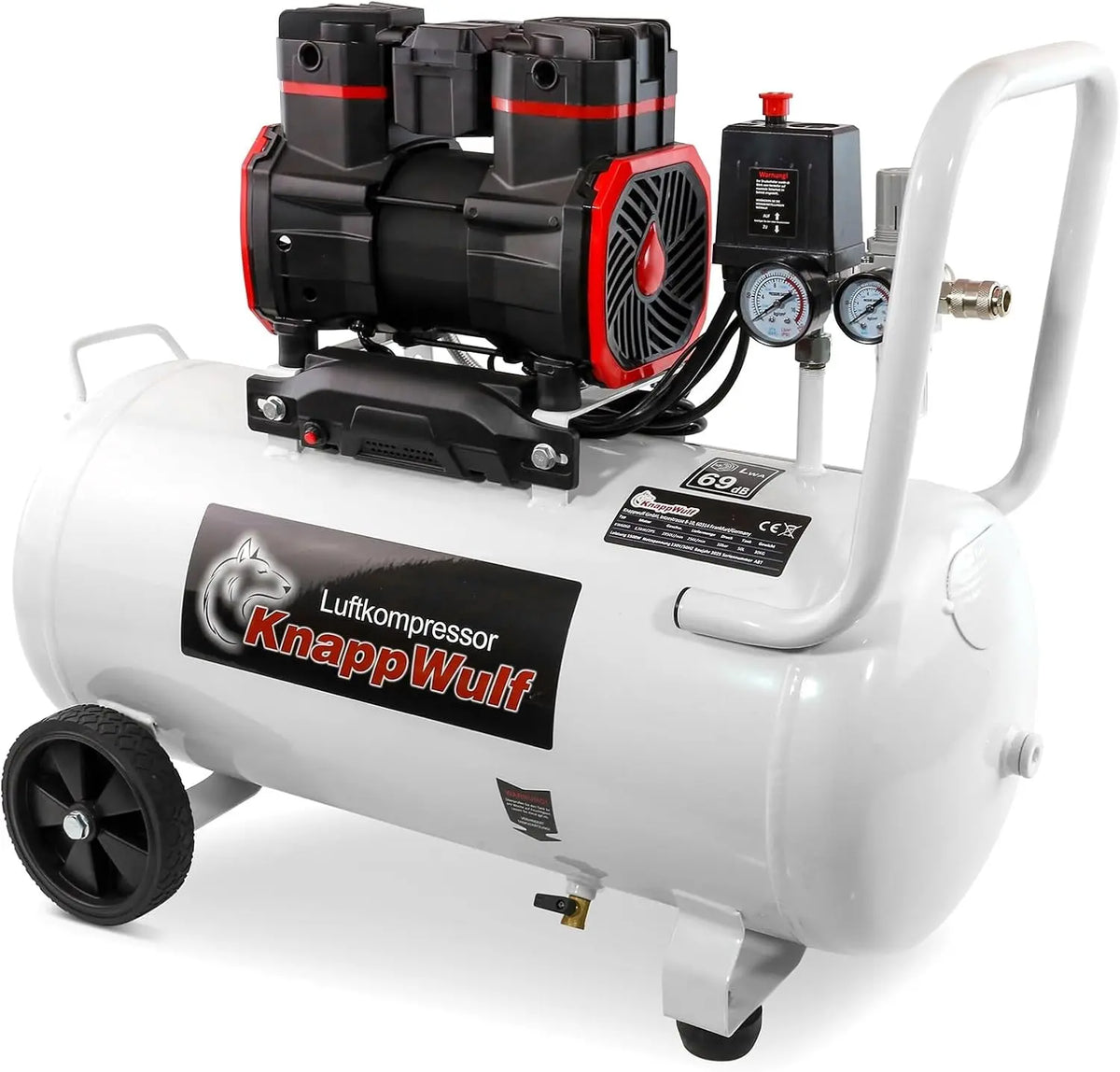 KnappWulf KW6060 Compresseur silencieux - Compresseur d'air comprimé - Réservoir de 50 l - 1500 W - 69 dB – gris/noir