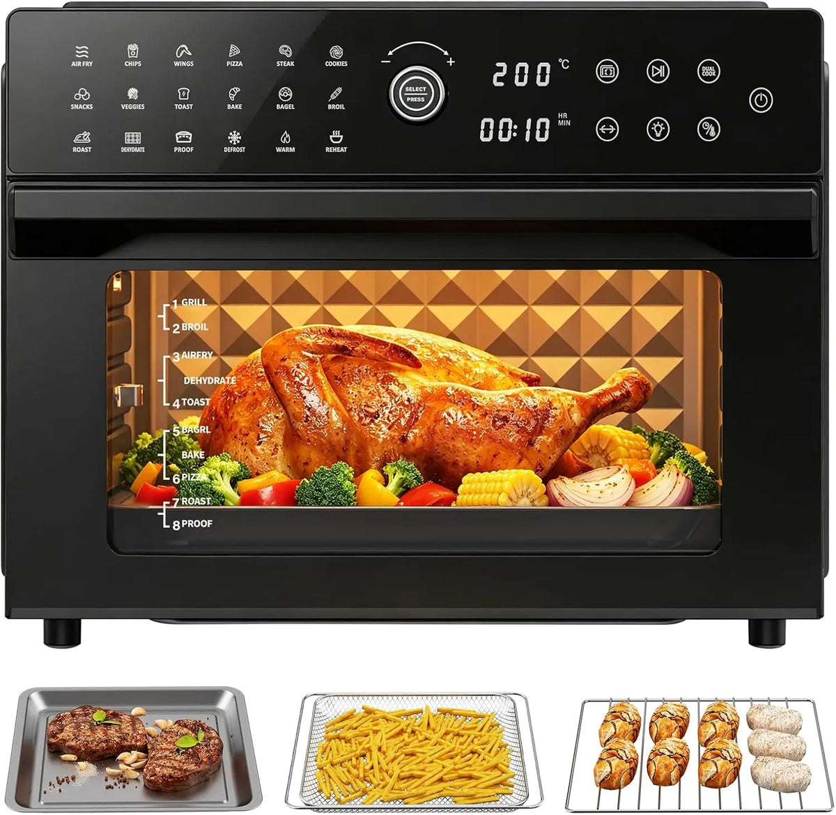 Friteuse Air Fryer XXL 30L – 1800 W, noir/gris/orange