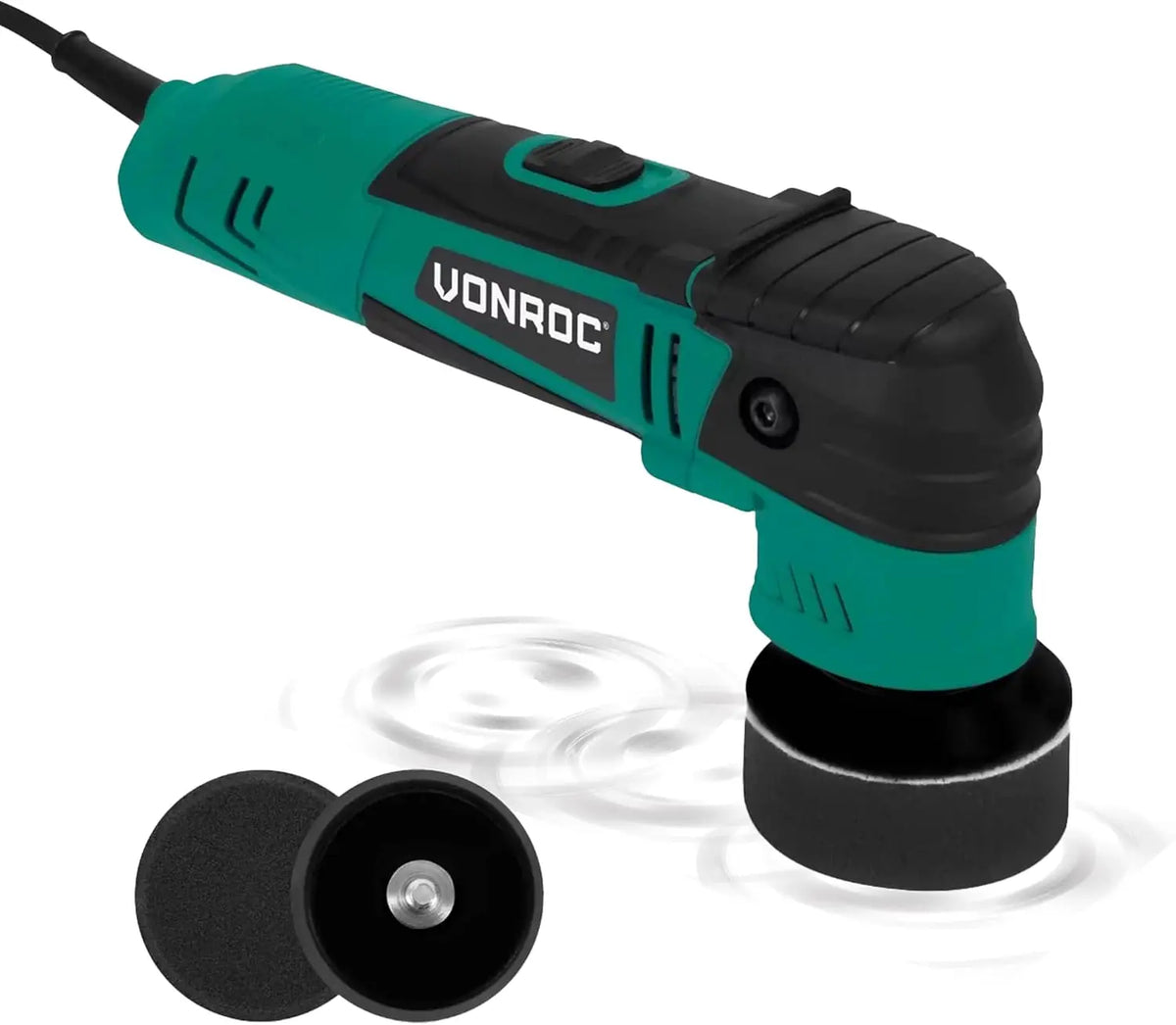 VONROC Polisseuse Double Action 400W - Ø50 mm et Ø75 mm - 2 Supports de Polissage et 2 Éponges – noir/vert