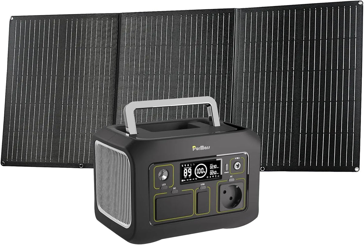 Station d'alimentation portable 300 W avec panneau solaire 100 W – 300 W / 100 W, 288 Wh, gris/noir