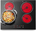 Plaque Vitrocéramique 4 feux – 6000 W, 59 * 52 * 5 cm, gris/noir/rouge