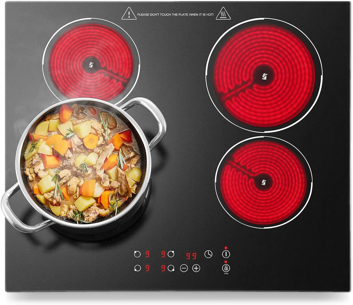Plaque Vitrocéramique 4 feux – 6000 W, 59 * 52 * 5 cm, gris/noir/rouge