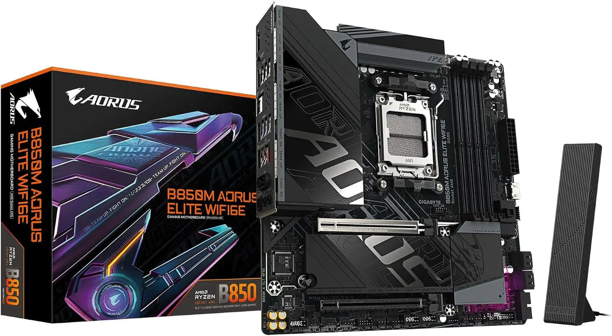 GIGABYTE B850M AORUS Elite WIFI6E Carte mère - Processeurs AMD Ryzen série 9000 – 8200 MHz, noir/gris
