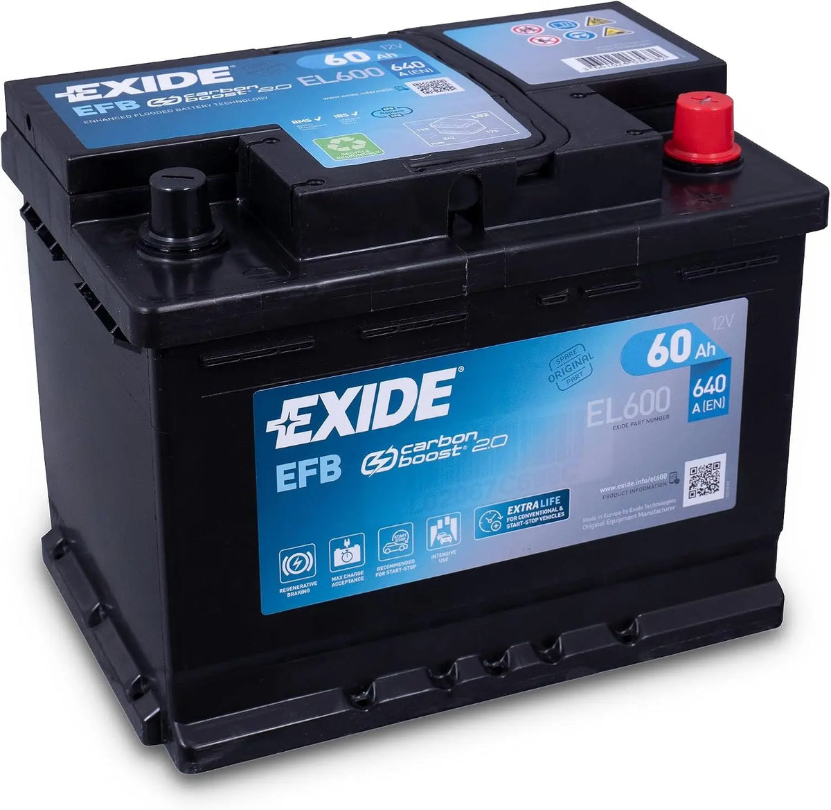 Exide 027 EFB Batterie de Voiture 60Ah EL600 – noir/bleu/gris