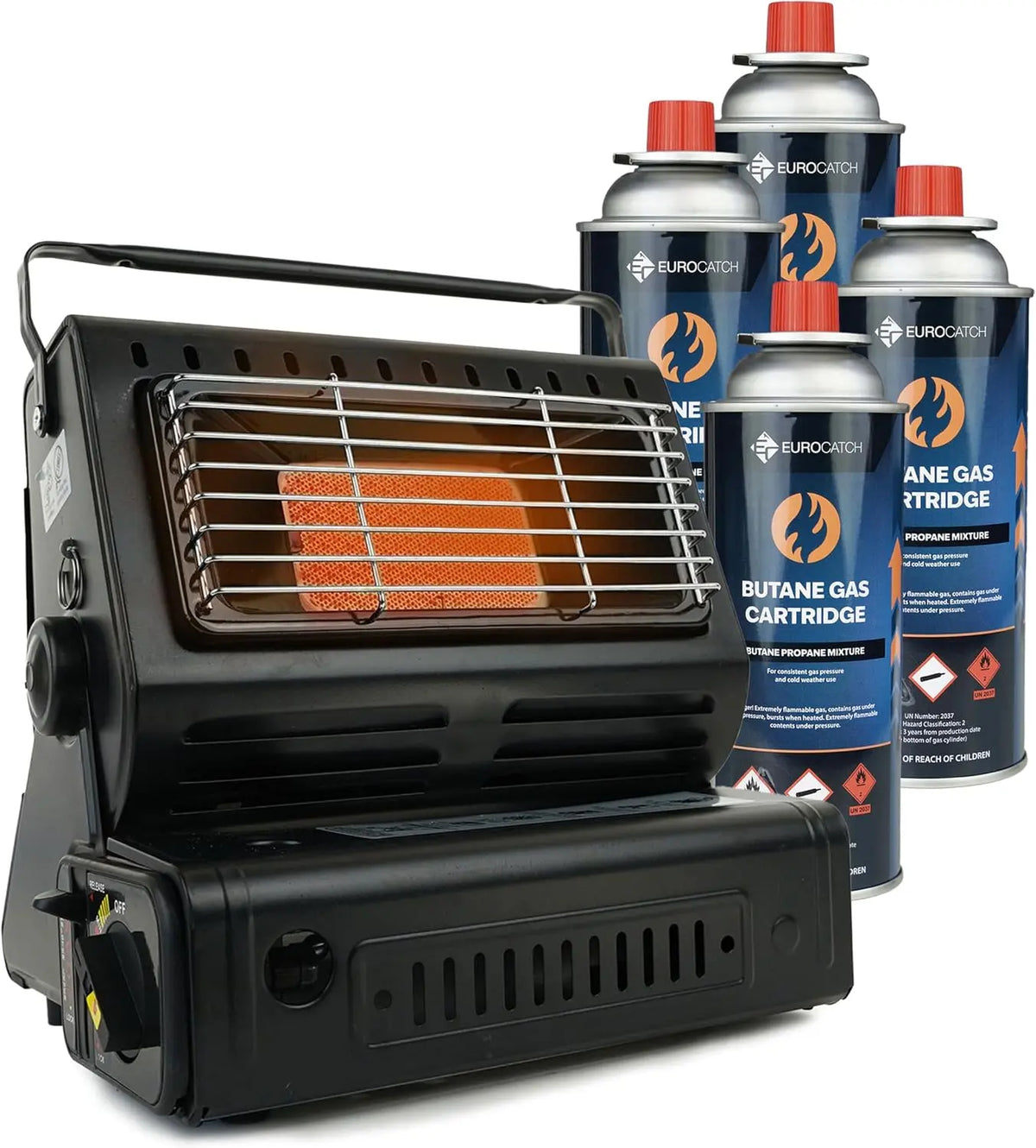 Chauffage à gaz - avec. 4 cartouches de gaz - Chauffage - Chauffage de terrasse - Réglable - portable – noir/gris