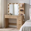 LUXOAK Coiffeuse avec miroir et 10 lampes LED – gris/beige