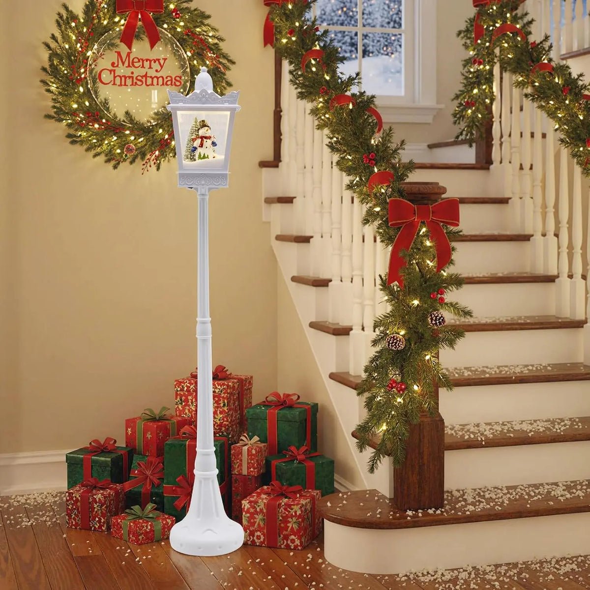 GOPLUS Lampadaire de Noël 185cm luminaire – blanc