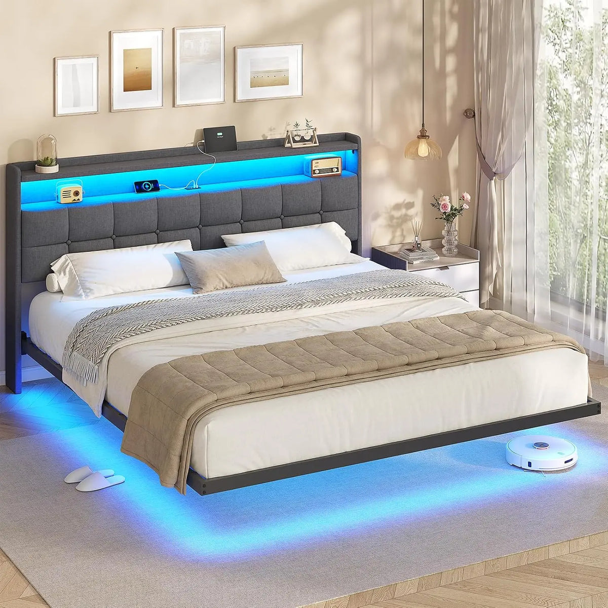 AOGLLATI Lit Flottant,180×200 CM – gris
