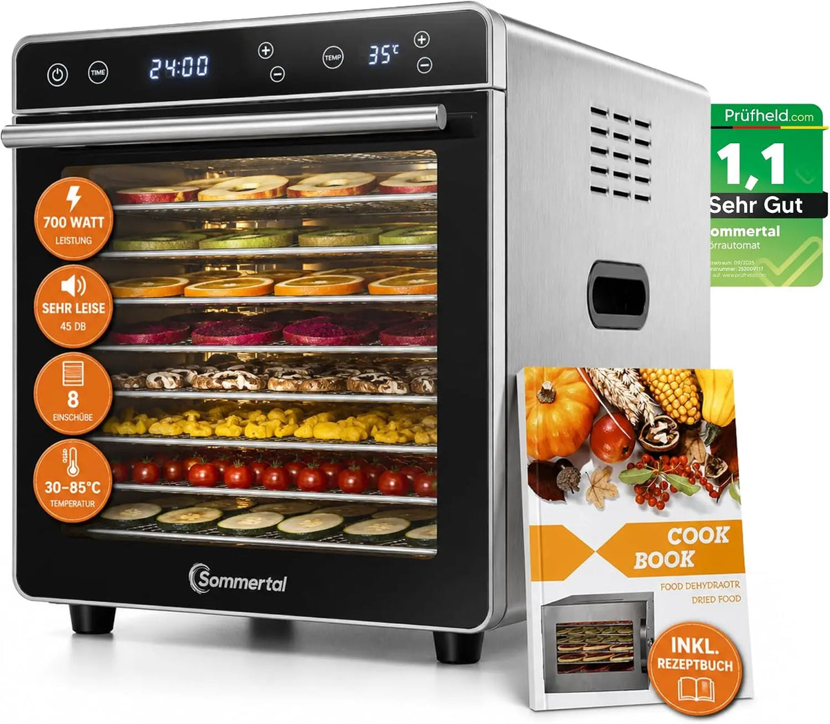 Sommertal Silence 700 XXL avec 8 grilles de séchage en acier inoxydable – argenté