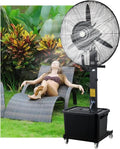 Ventilateur brumisateur d'extérieur commercial oscillant à 90° sur pied avec brumisateur pour terrasse – 50 Hz, gris/vert/noir
