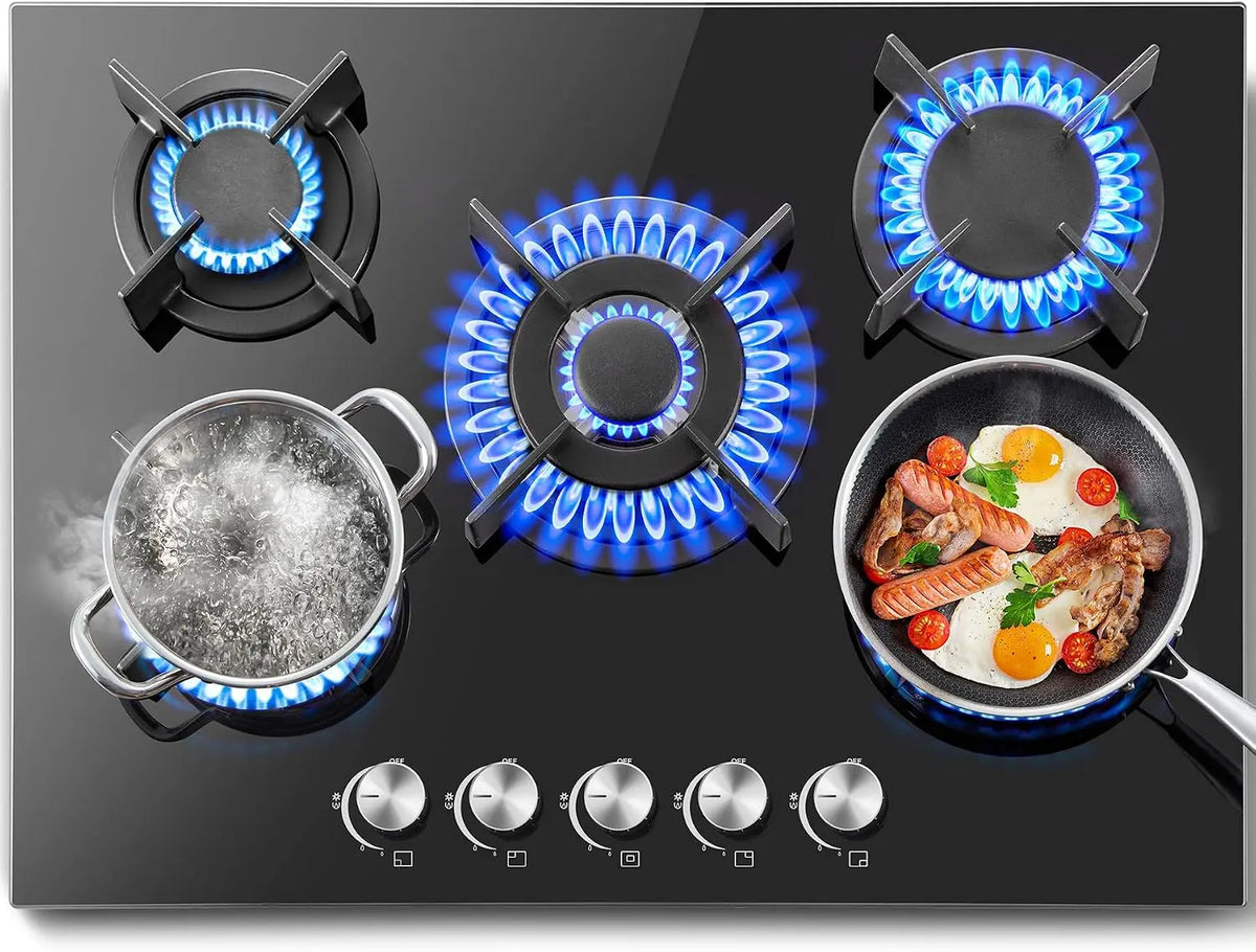 SNDOAS Plaque de Cuisson Gaz 5 Feux – 10400 W, 70 x 51 x 10 cm, 50 Hz, noir
