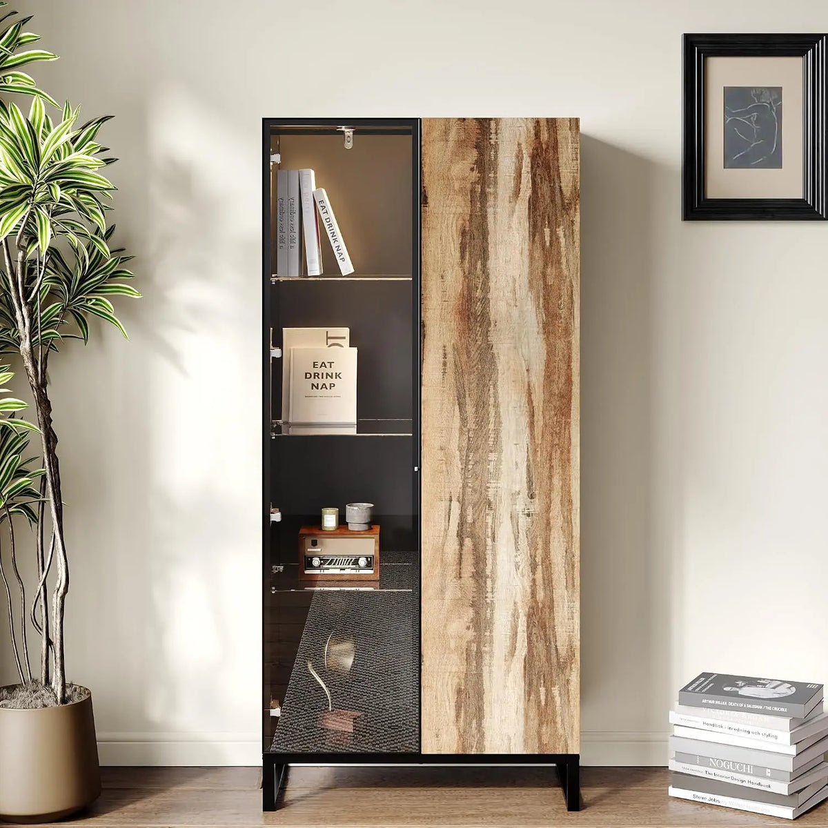 Vitrine avec 8 éclairages LED Vitrine en Verre avec 2 Porte pour Collection – gris/beige