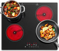 Plaque Vitrocéramique 4 Feux – 6000 W, noir/gris/rouge