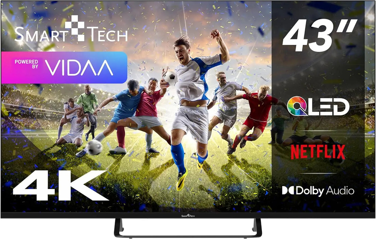 Smart Tech téléviseur QLED 4K UHD 43' 109 cm 43QV02V Vidaa téléviseur - 3xHDMI - 2xUSB - Dolby Audio – noir