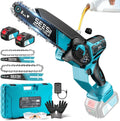 SEESII 6 & 8 Pouces Mini Tronconneuse a Batterie - sans balais Elagueuse – 1000 W, 4000 mAh / 4,0 Ah, bleu/gris