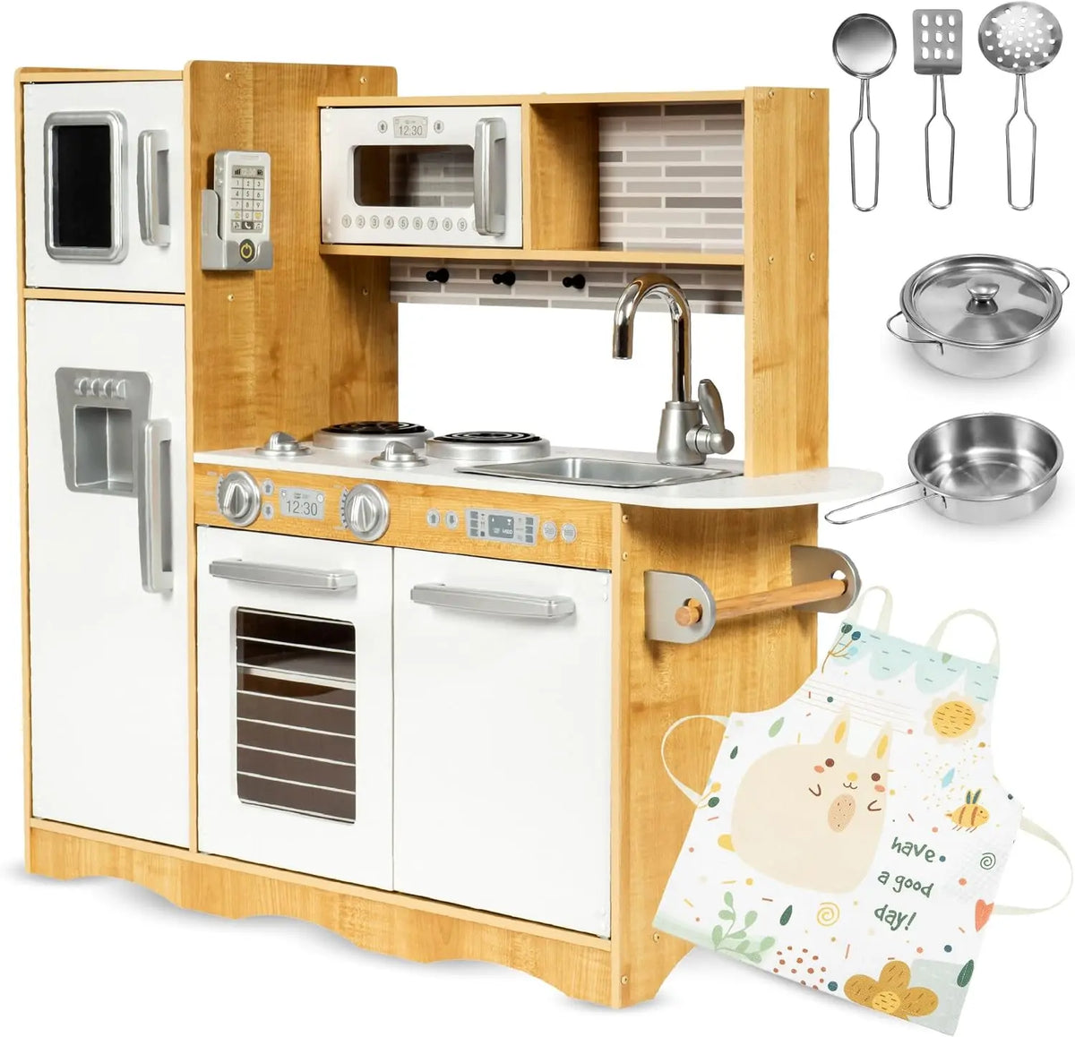 Mamabrum Cuisine Enfant en Bois Grande Taille avec Éclairage LED – noir