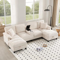 Yihomfy Canapé d'angle modulable 293 cm Canapé en U avec Double méridienne et 2 Porte-gobelets – 4 Places, beige