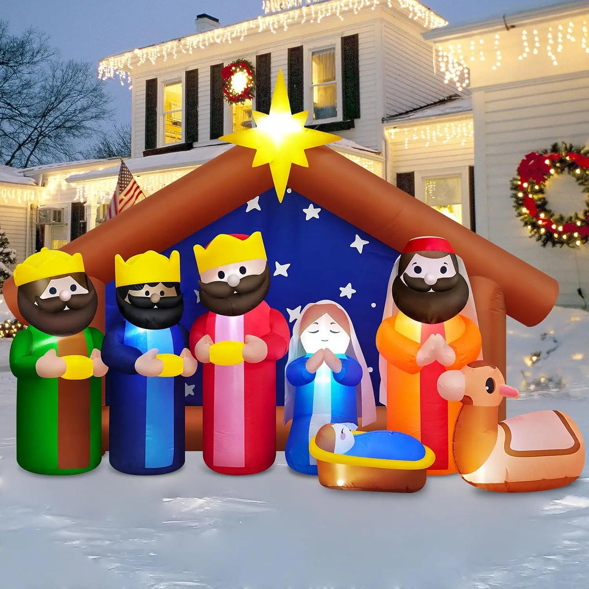 Danxilu 244cm Decoration Noel Exterieur Gonflable Crèche avec LEDs Lumineux – bleu/gris