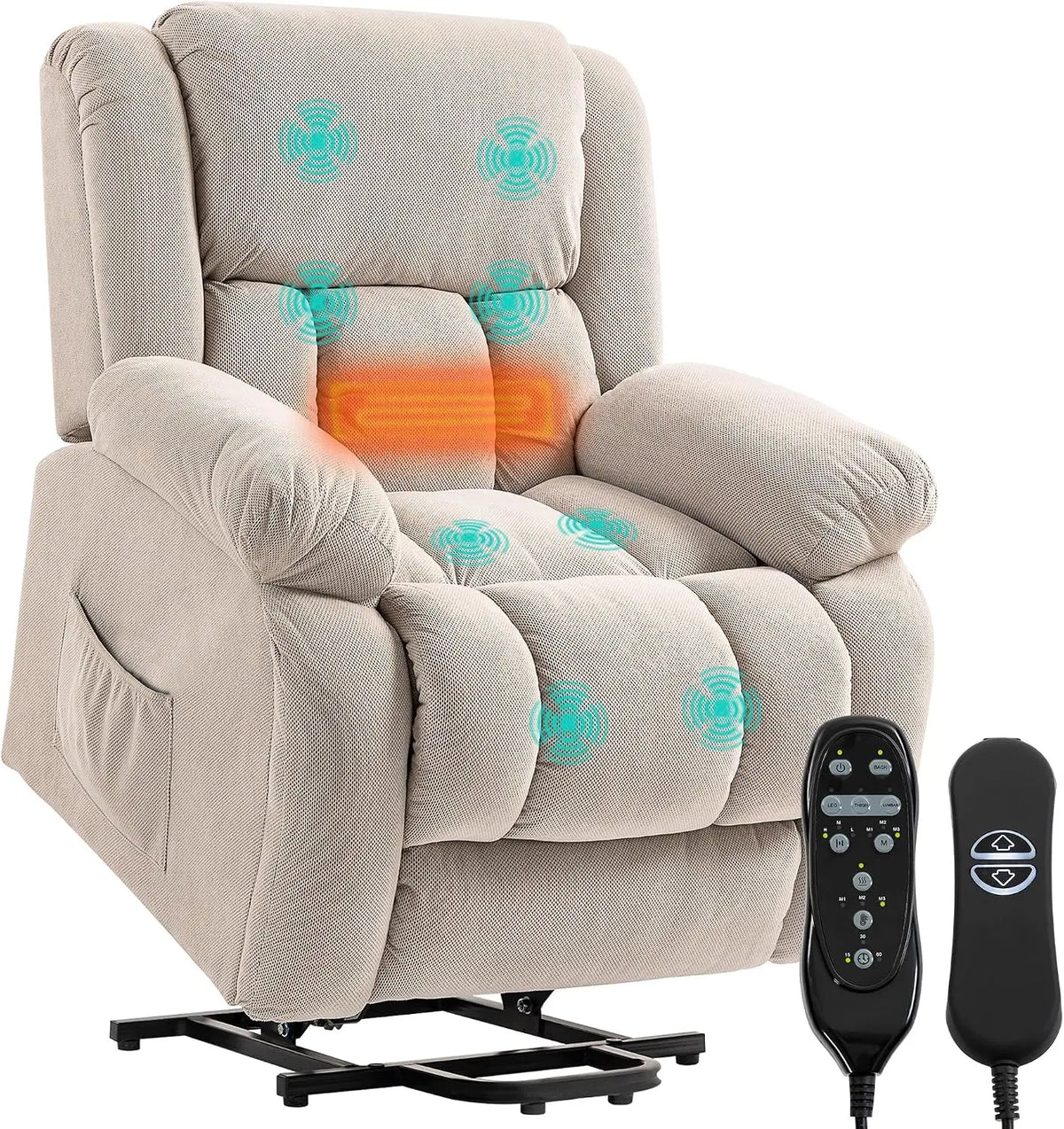 HOMCOM – Fauteuil Releveur Électrique Chauffage Massage par Vibration Beige